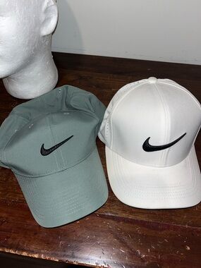 2-Nike running drifit white green lightweight sports legacy stretch baseball cap